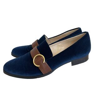 Nine West Women's Velvet Flat Loafer Comfort Slip On Shoes Blue 9 M Holidays